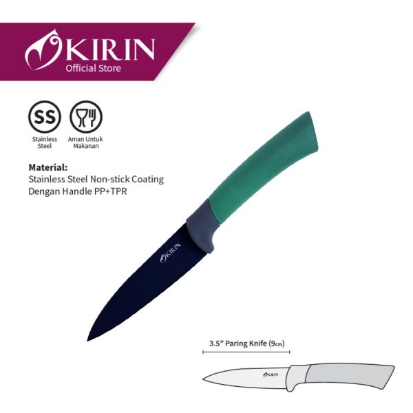 Kirin Pisau Dapur Paring Knife 3'5 Inch (9 cm) Hitam Stainless Steel Anti Karat 35BK/ 35 BK