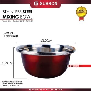 Subron Mixing Bowl Baskom Tempat adonan Warna Stainless 24cm Loyang Cetakan Kue
