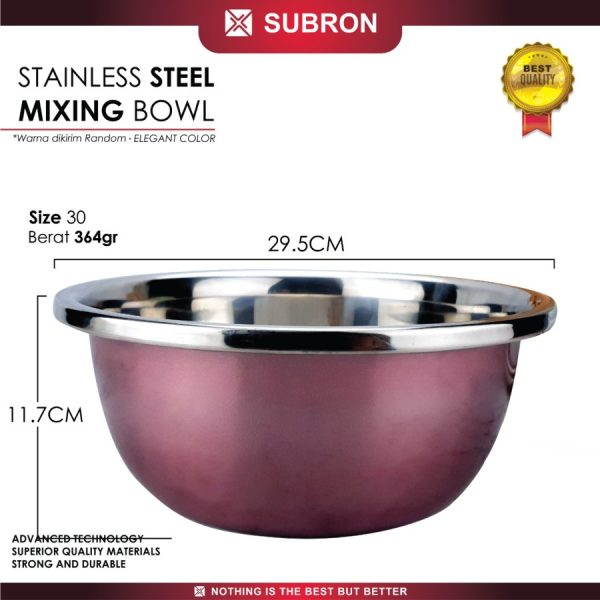 subron mixing bowl warna stainless 30cm Loyang Cetakan Kue