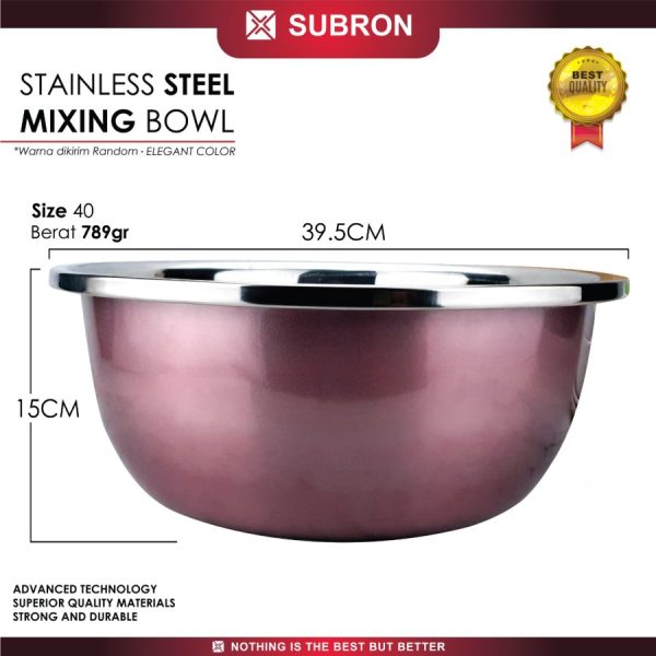 subron mixing bowl warna stainless 40cm Loyang Cetakan Kue